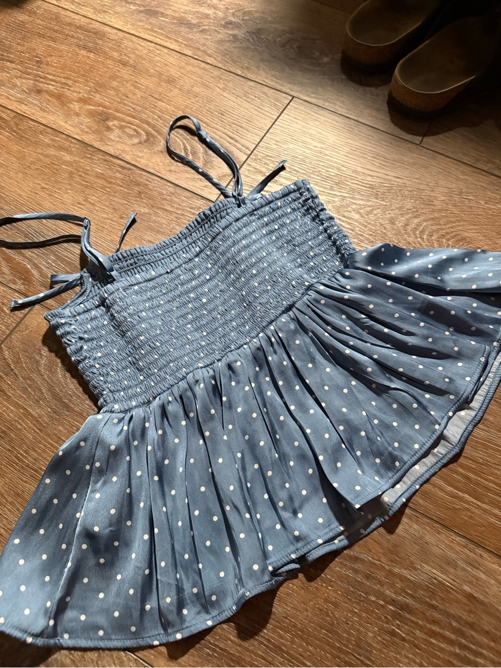 American Eagle Outfitters Blue Polka Dot Smocked Tank Top - Picture 6 of 8